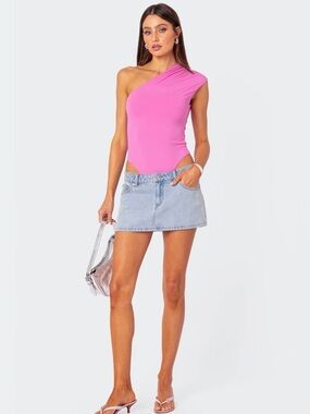 Edikted Hot Pink Asymmetric Bodysuit